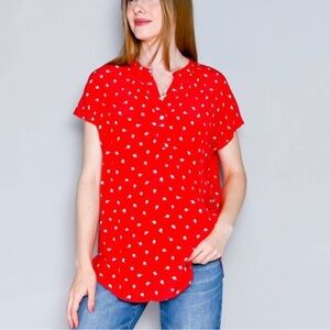 AMOUR VERT Renata Rosebud Red Silk Floral Print Top